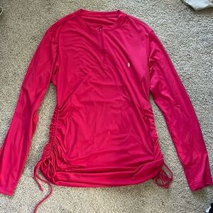 Magenta Hot Pink Swim Sun Protection Rash Guard with Ruching and Pockets XXL